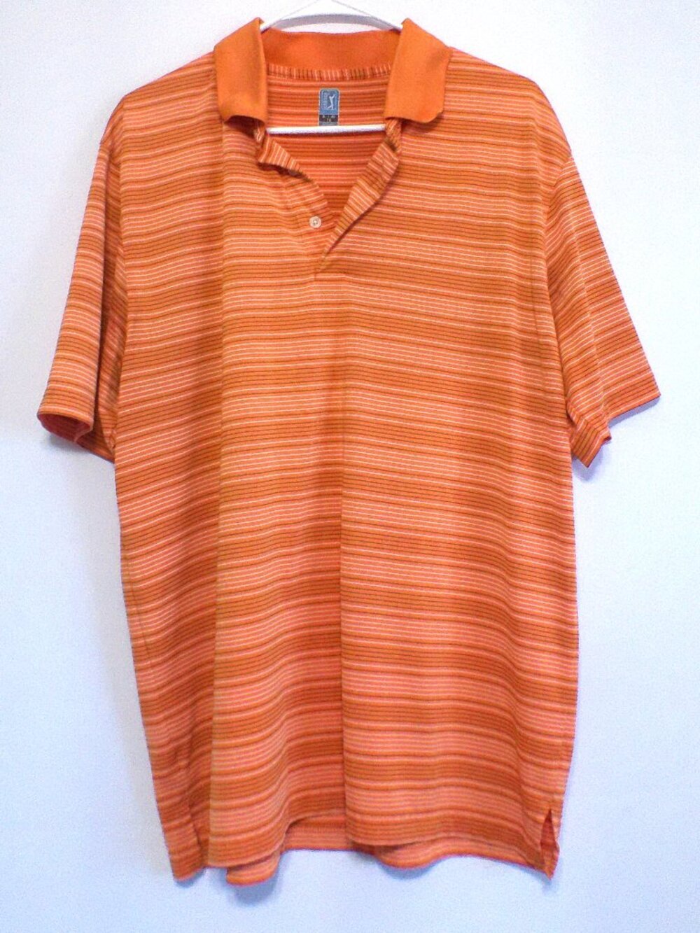 PGA Tour Golf Polo Shirt Mens XL Orange Striped Performance Short Sleeve